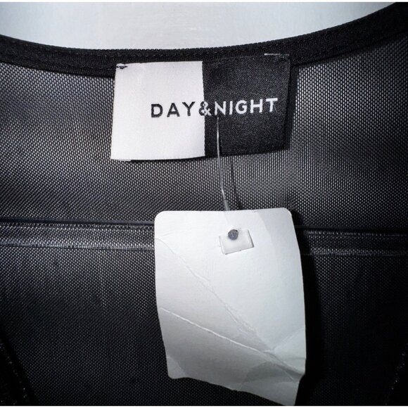 Day & Night Womens V-Neck Sheer Black Dress Medium Sexy Bodycon Velvet Trim Club - Picture 5 of 7